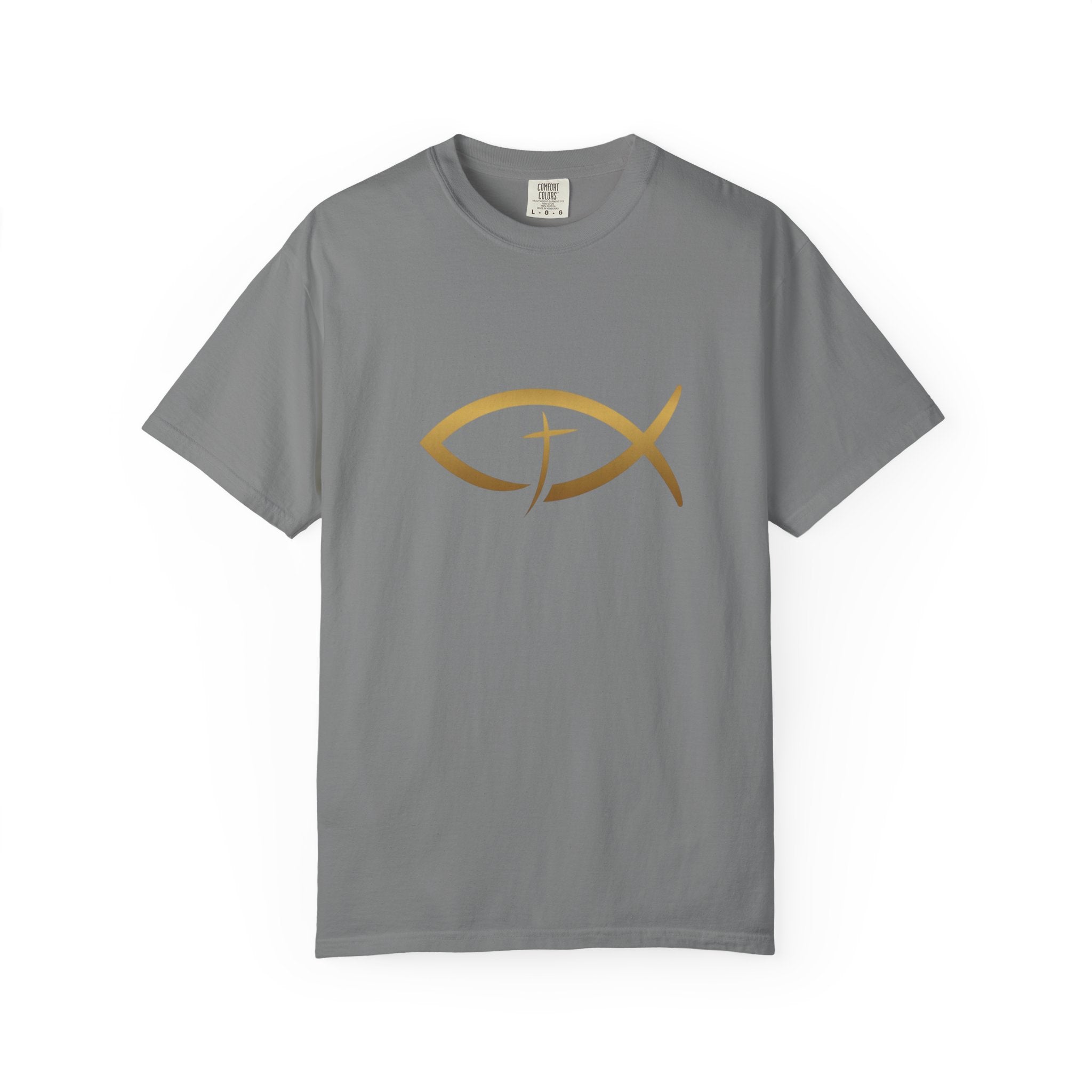 Christian Ichthys Fish T-Shirt — Gold Cross Symbol Faith Tee