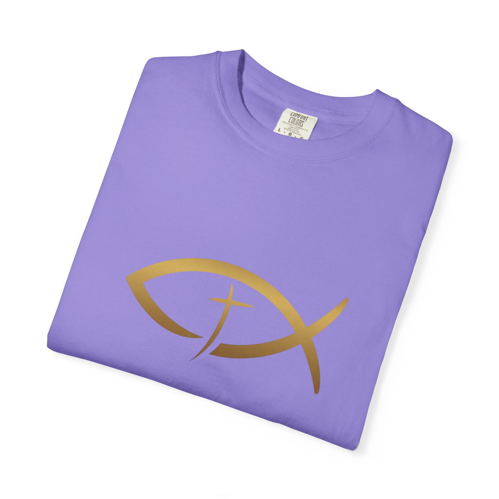 Christian Ichthys Fish T-Shirt — Gold Cross Symbol Faith Tee