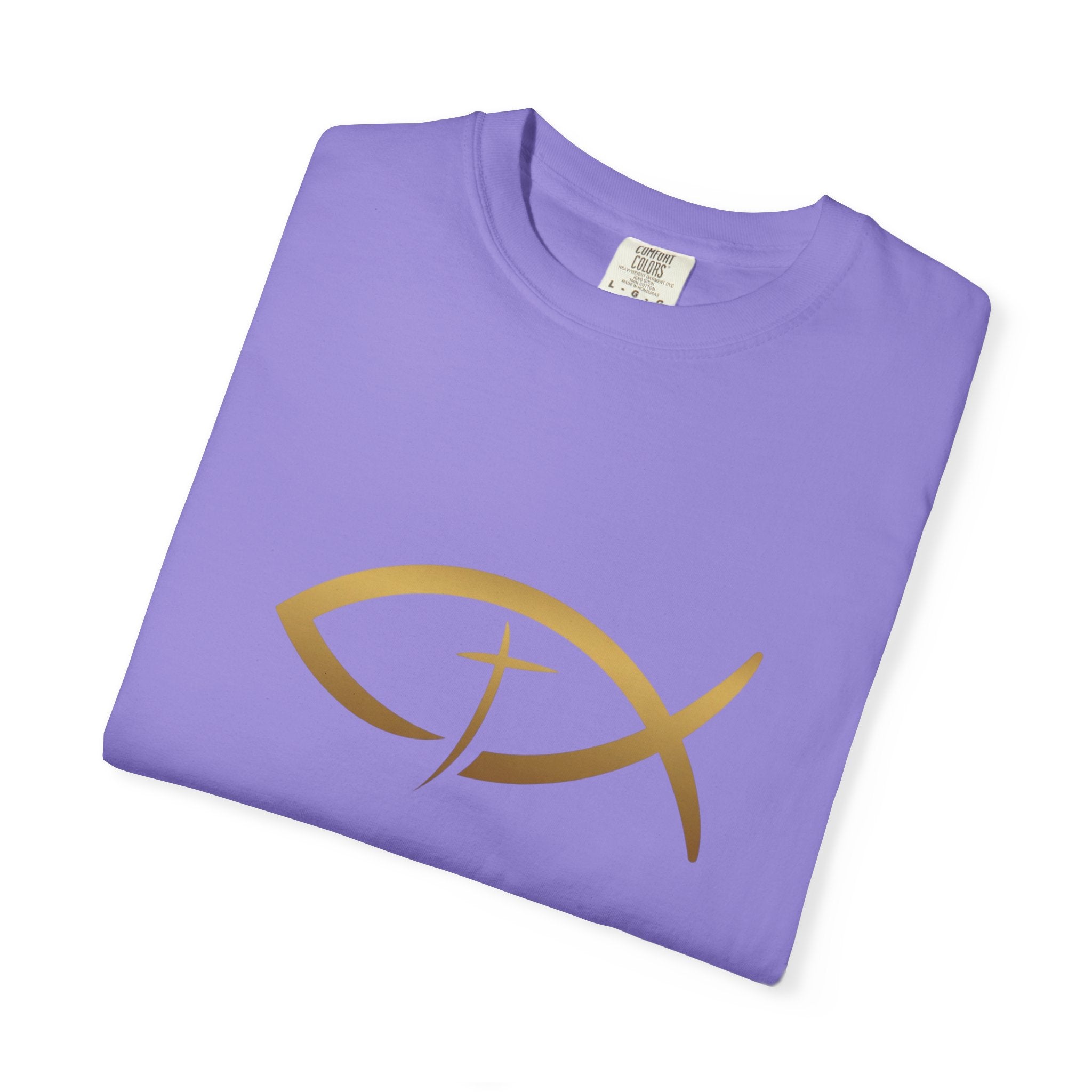 Christian Ichthys Fish T-Shirt — Gold Cross Symbol Faith Tee