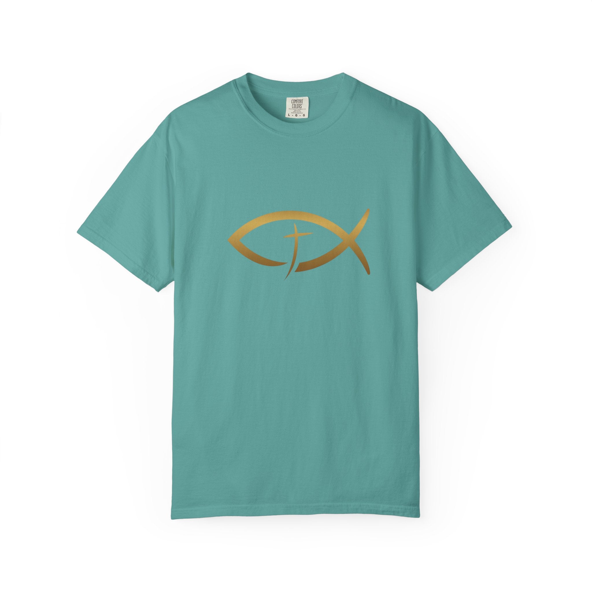 Christian Ichthys Fish T-Shirt — Gold Cross Symbol Faith Tee