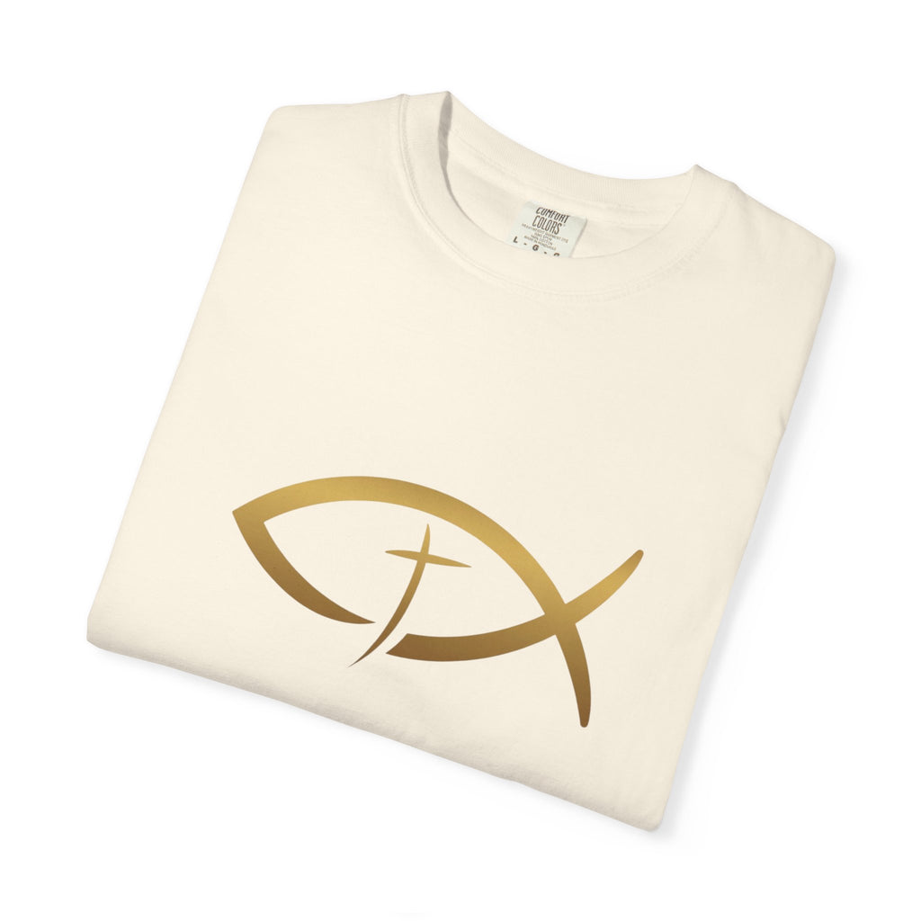 Christian Ichthys Fish T-Shirt — Gold Cross Symbol Faith Tee
