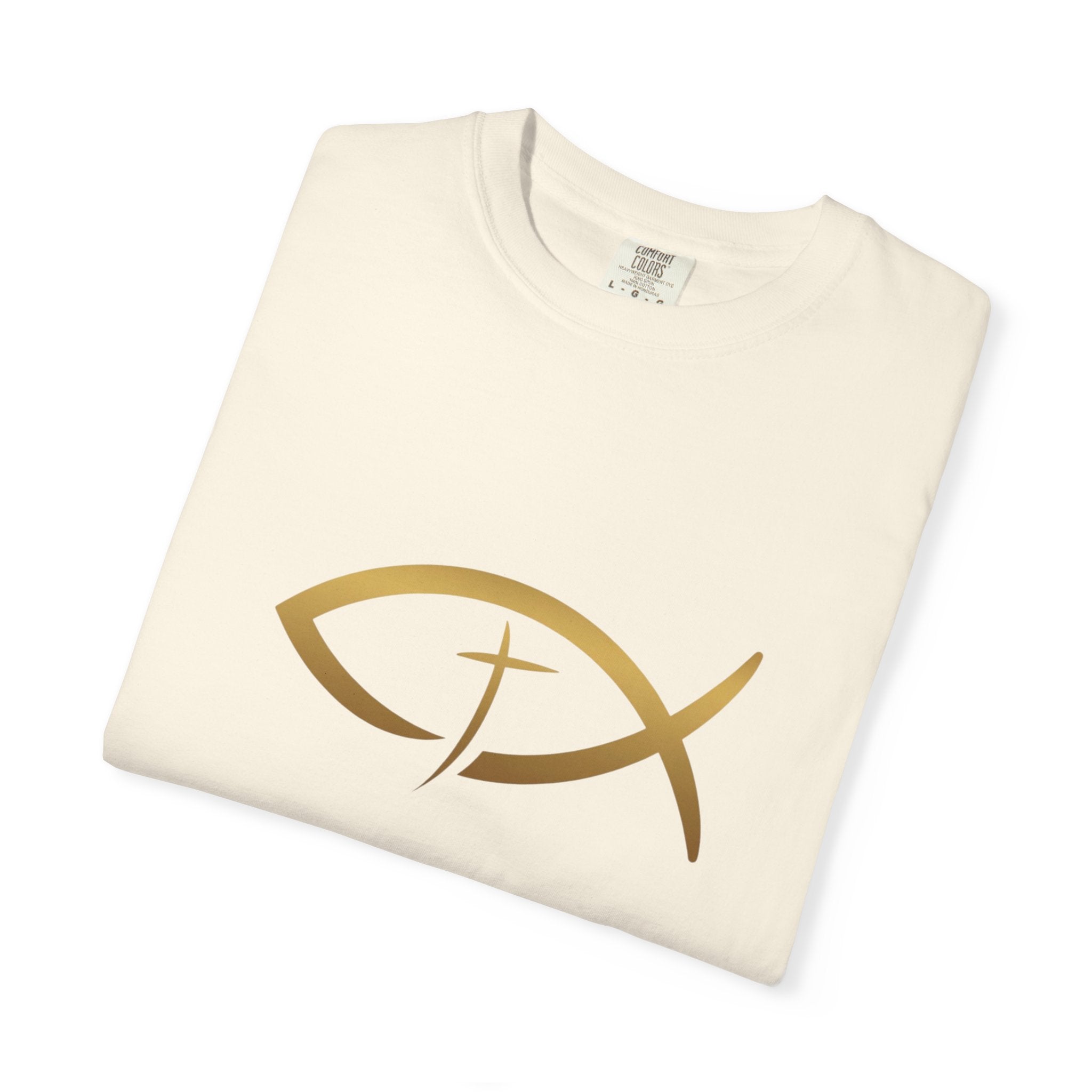 Christian Ichthys Fish T-Shirt — Gold Cross Symbol Faith Tee