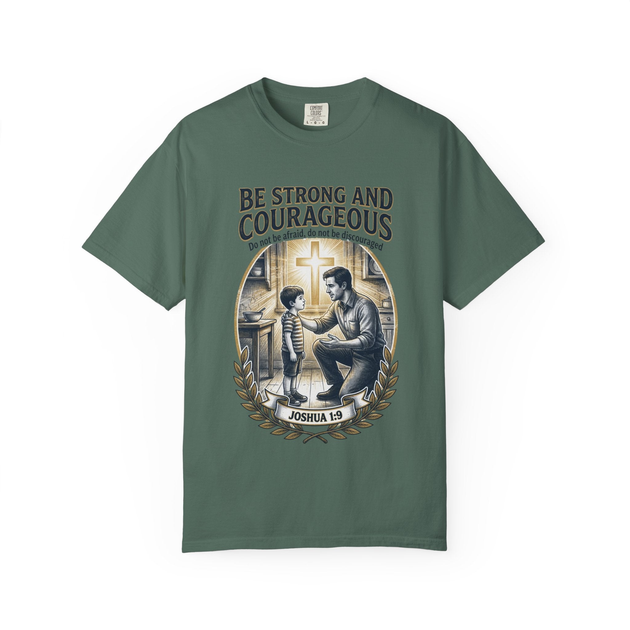 Be Strong and Courageous Joshua 1:9 T-Shirt — Inspirational Christian Tee for Men & Kids