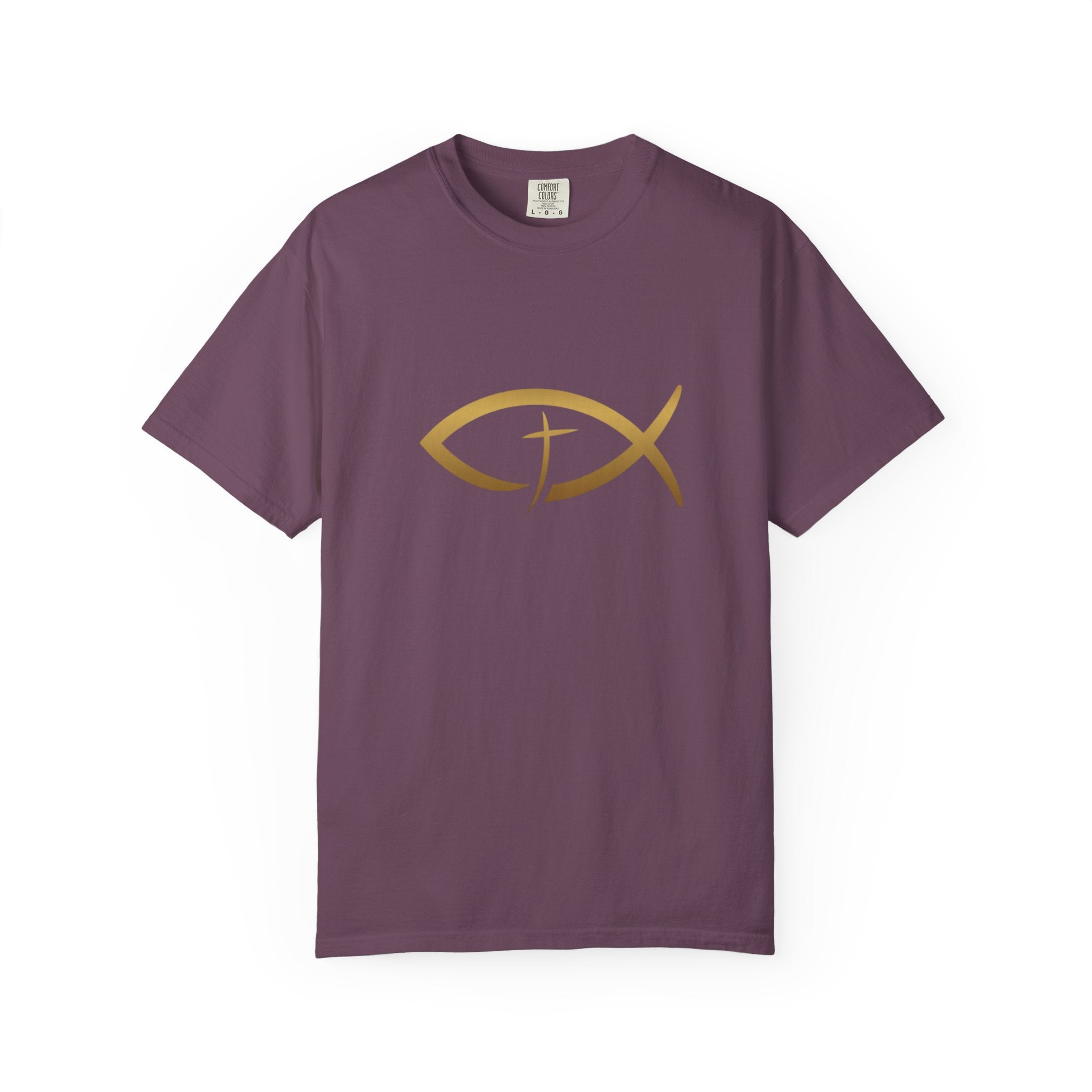Christian Ichthys Fish T-Shirt — Gold Cross Symbol Faith Tee