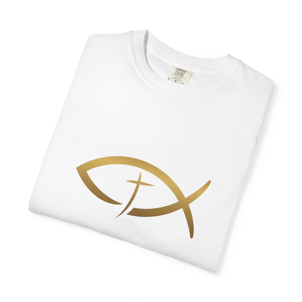 Christian Ichthys Fish T-Shirt — Gold Cross Symbol Faith Tee