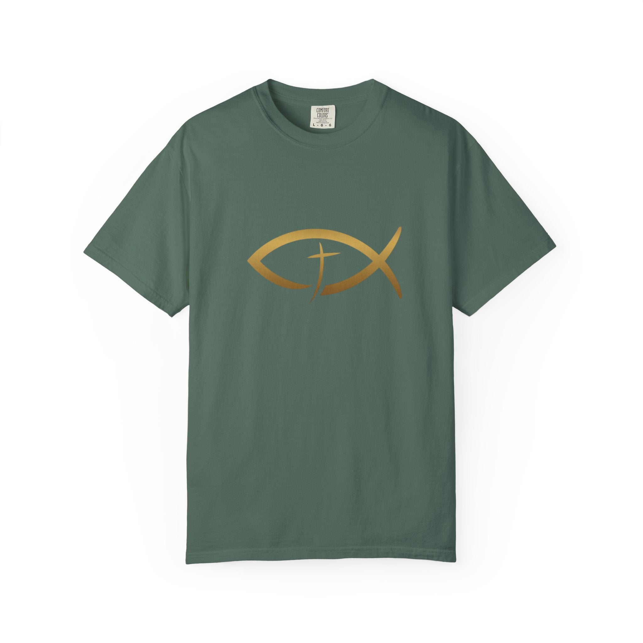 Christian Ichthys Fish T-Shirt — Gold Cross Symbol Faith Tee