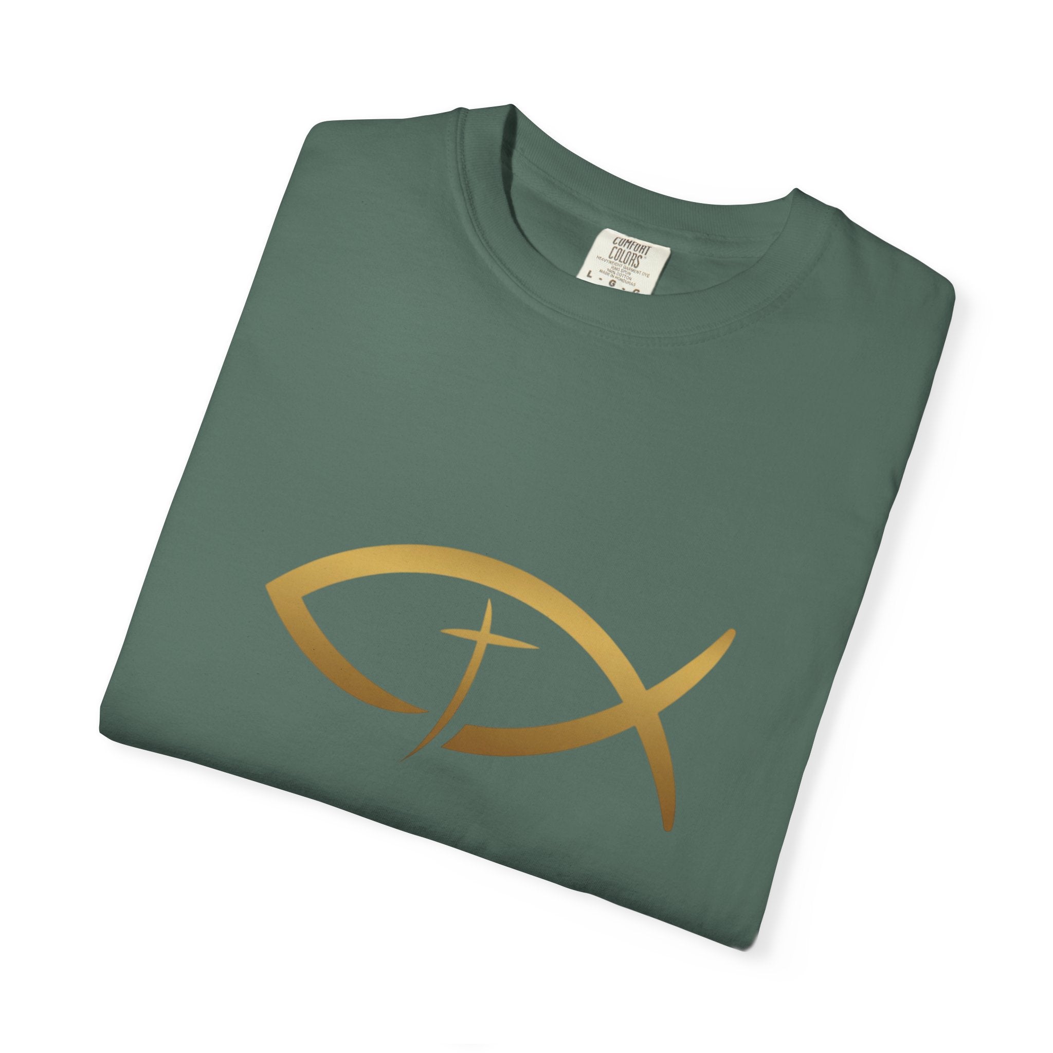 Christian Ichthys Fish T-Shirt — Gold Cross Symbol Faith Tee