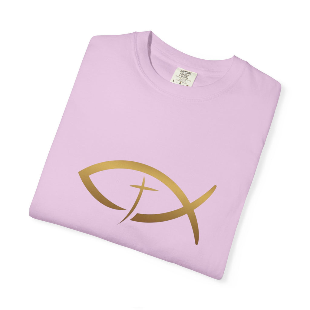 Christian Ichthys Fish T-Shirt — Gold Cross Symbol Faith Tee