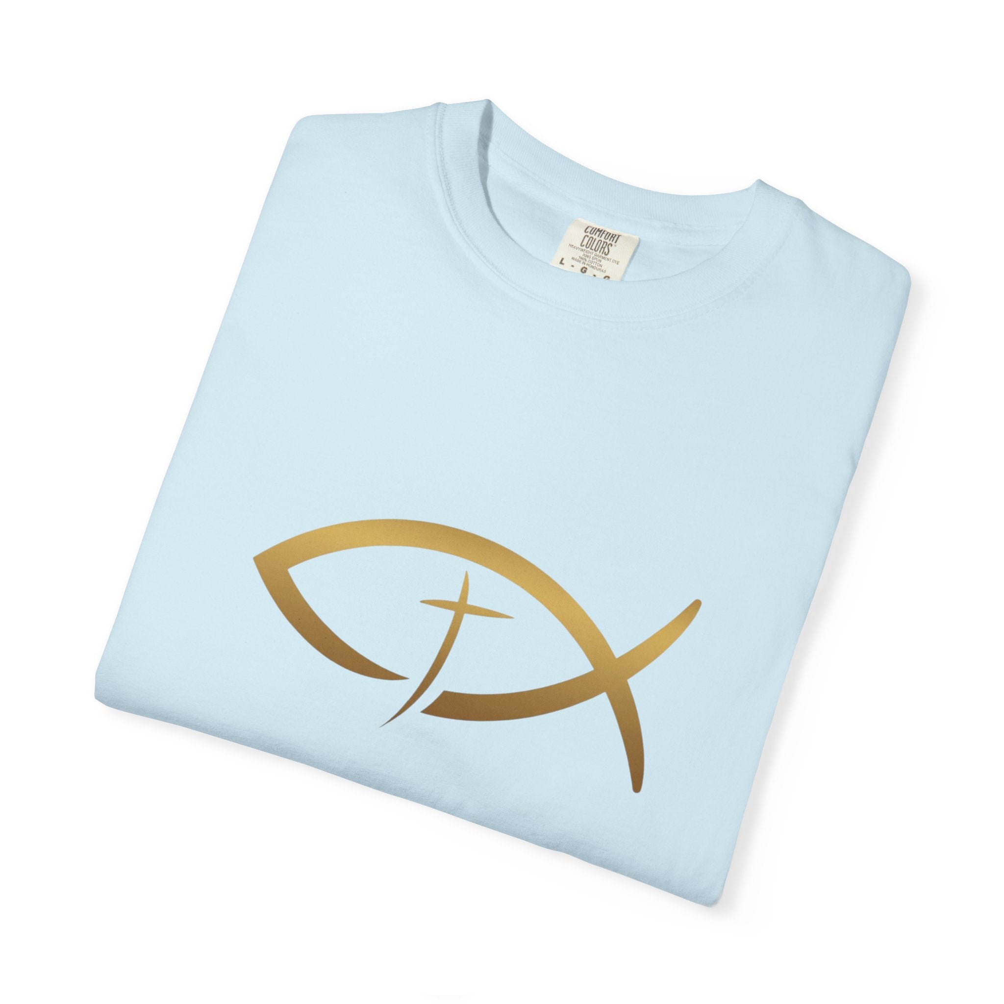 Christian Ichthys Fish T-Shirt — Gold Cross Symbol Faith Tee