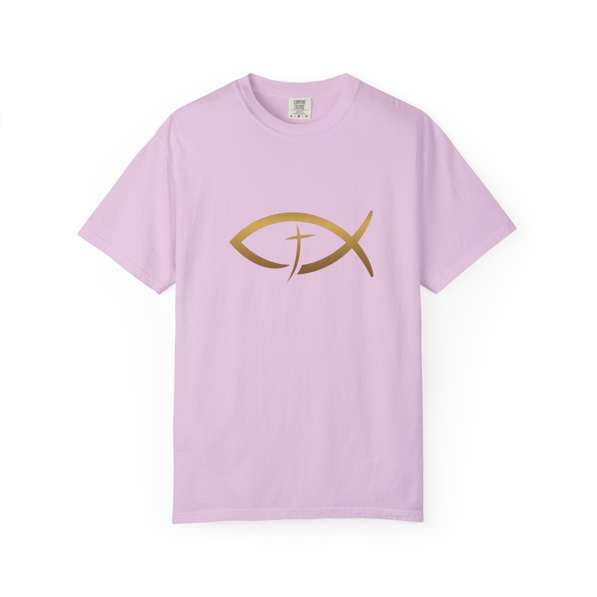 Christian Ichthys Fish T-Shirt — Gold Cross Symbol Faith Tee