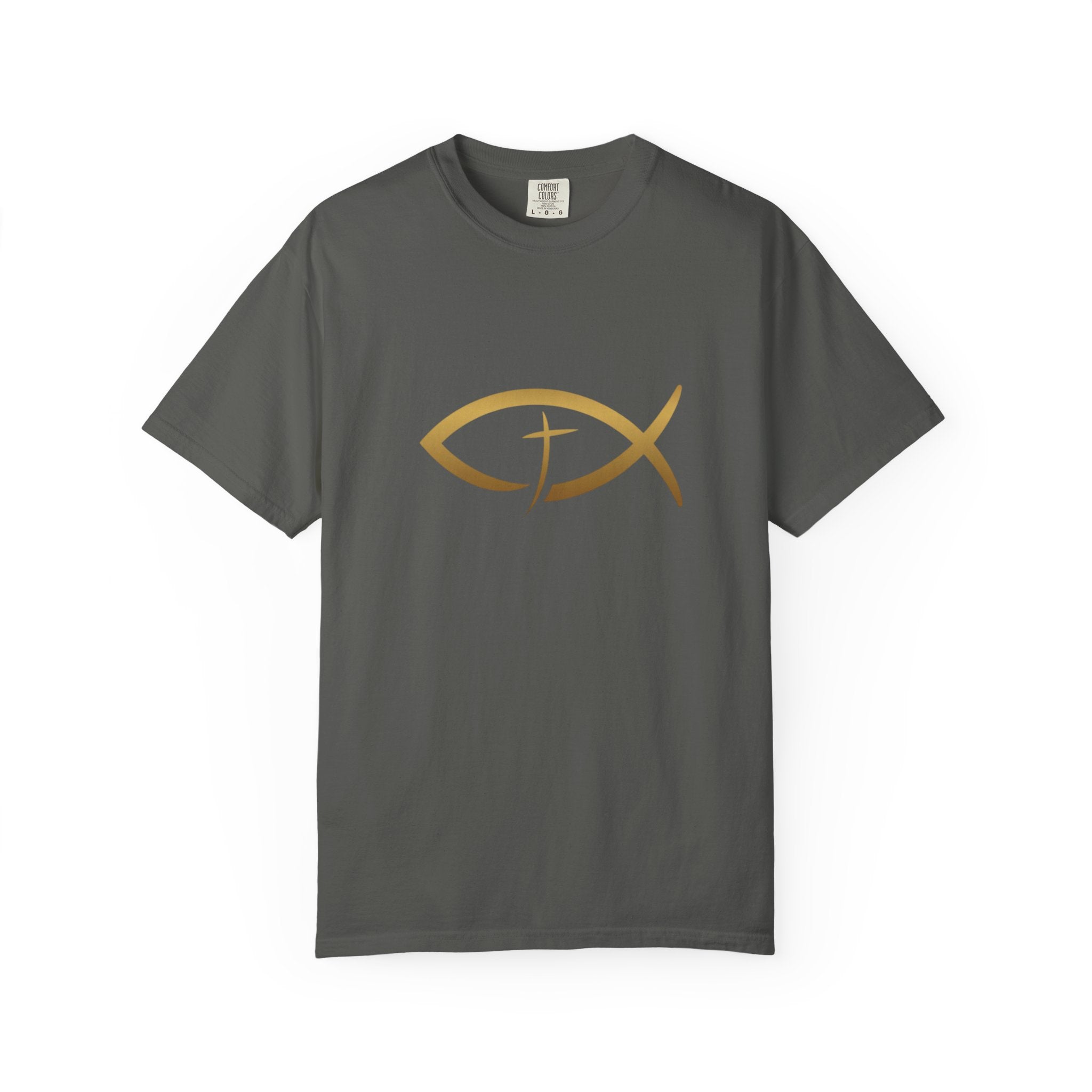 Christian Ichthys Fish T-Shirt — Gold Cross Symbol Faith Tee