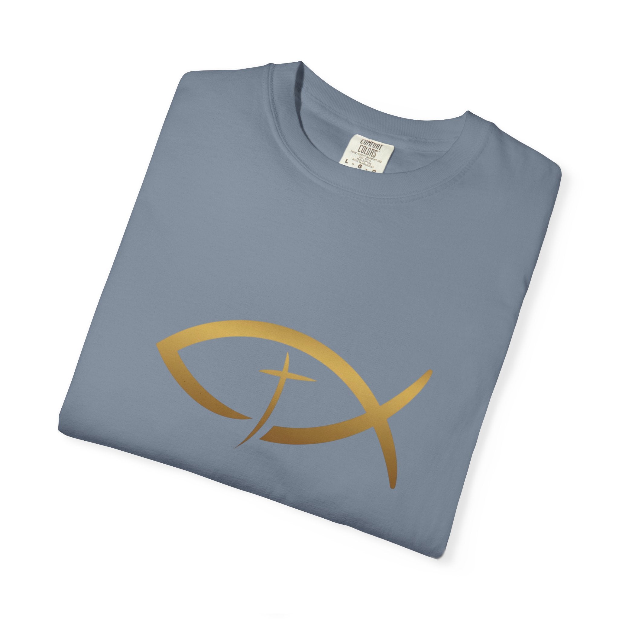 Christian Ichthys Fish T-Shirt — Gold Cross Symbol Faith Tee