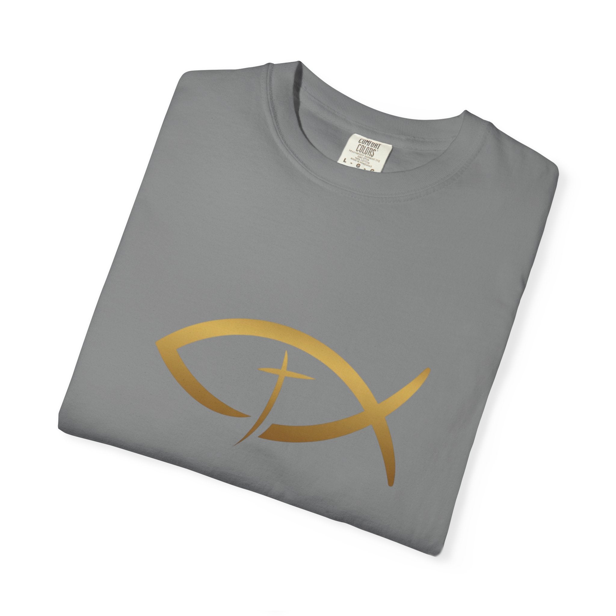 Christian Ichthys Fish T-Shirt — Gold Cross Symbol Faith Tee