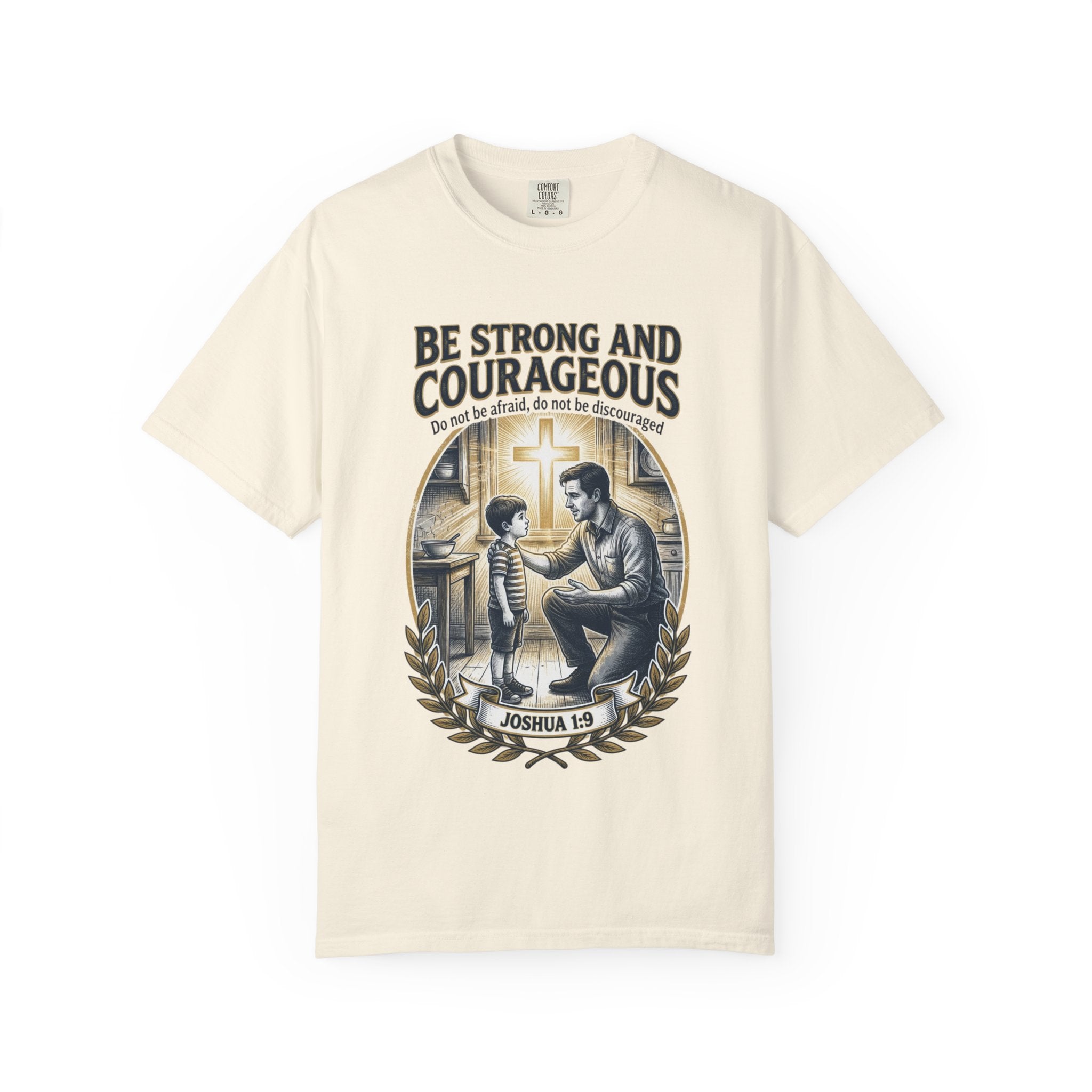 Be Strong and Courageous Joshua 1:9 T-Shirt — Inspirational Christian Tee for Men & Kids
