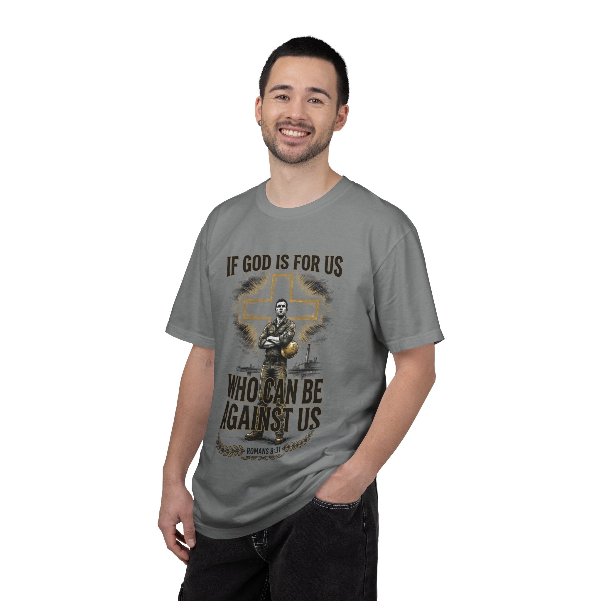 Christian T-Shirt — "If God Is For Us, Who Can Be Against Us" Romans 8:31 Faith Tee