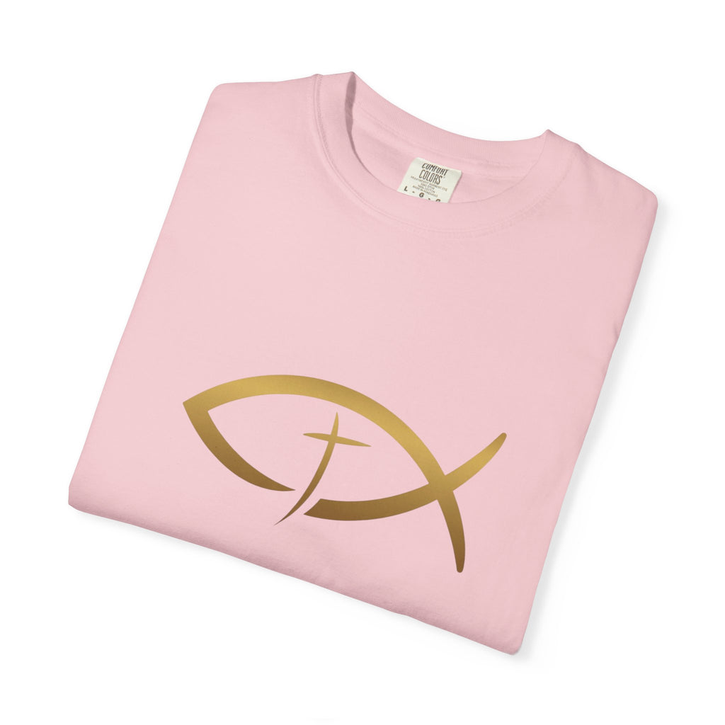 Christian Ichthys Fish T-Shirt — Gold Cross Symbol Faith Tee
