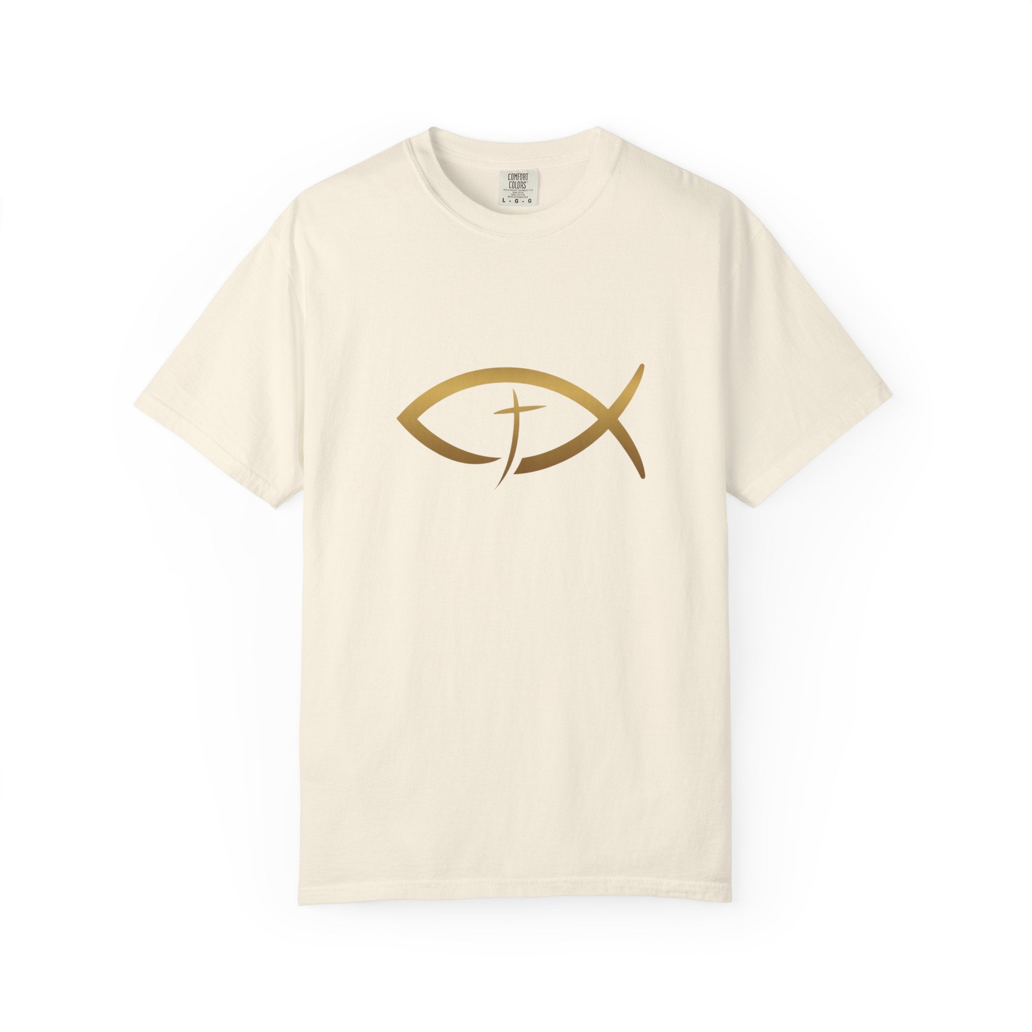 Christian Ichthys Fish T-Shirt — Gold Cross Symbol Faith Tee