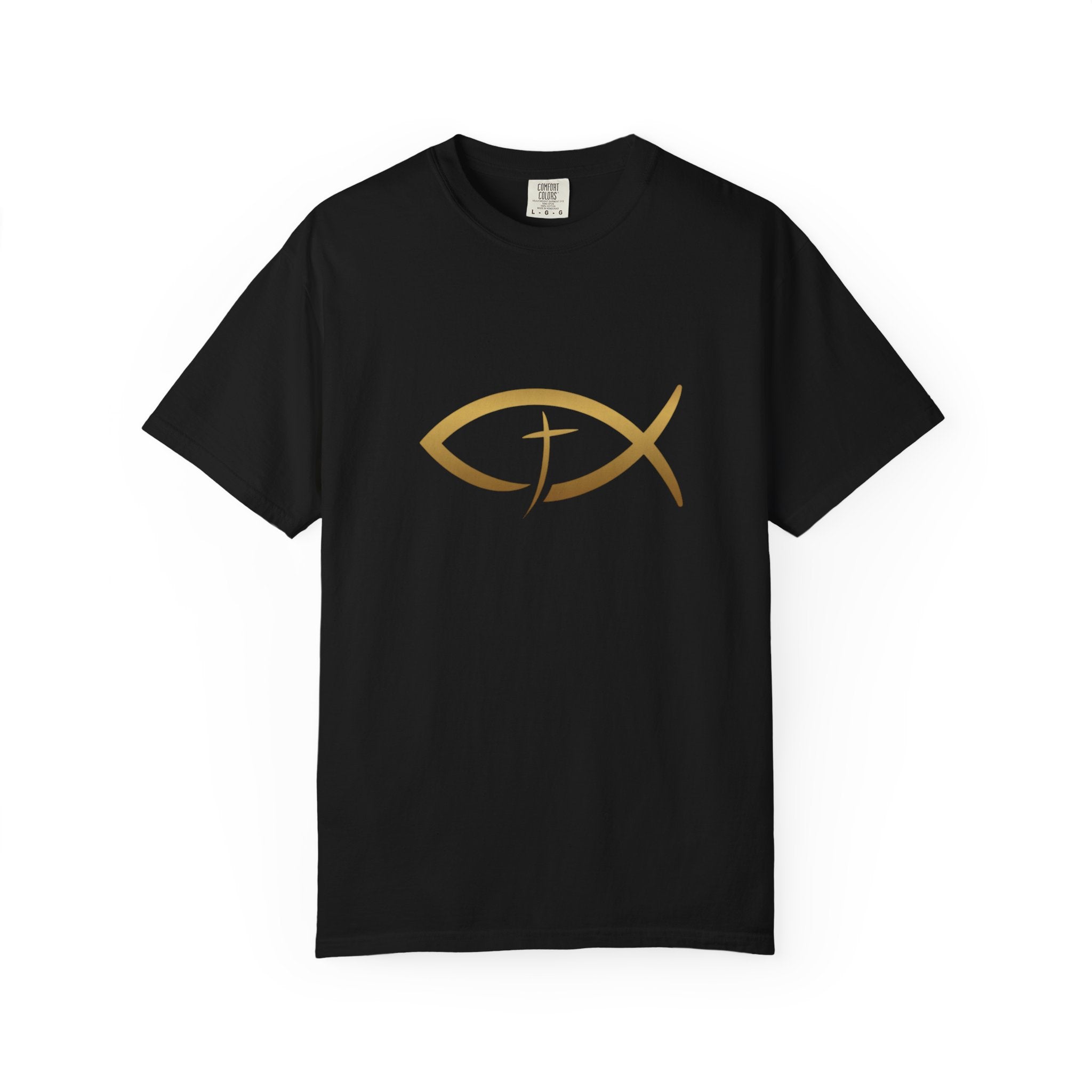 Christian Ichthys Fish T-Shirt — Gold Cross Symbol Faith Tee