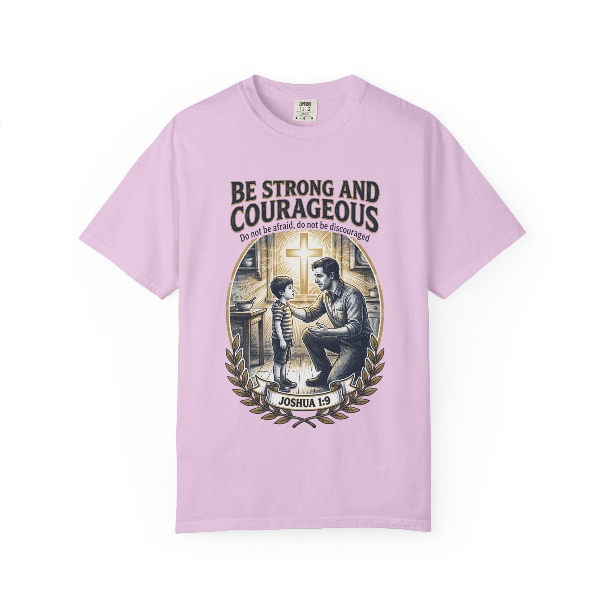Be Strong and Courageous Joshua 1:9 T-Shirt — Inspirational Christian Tee for Men & Kids