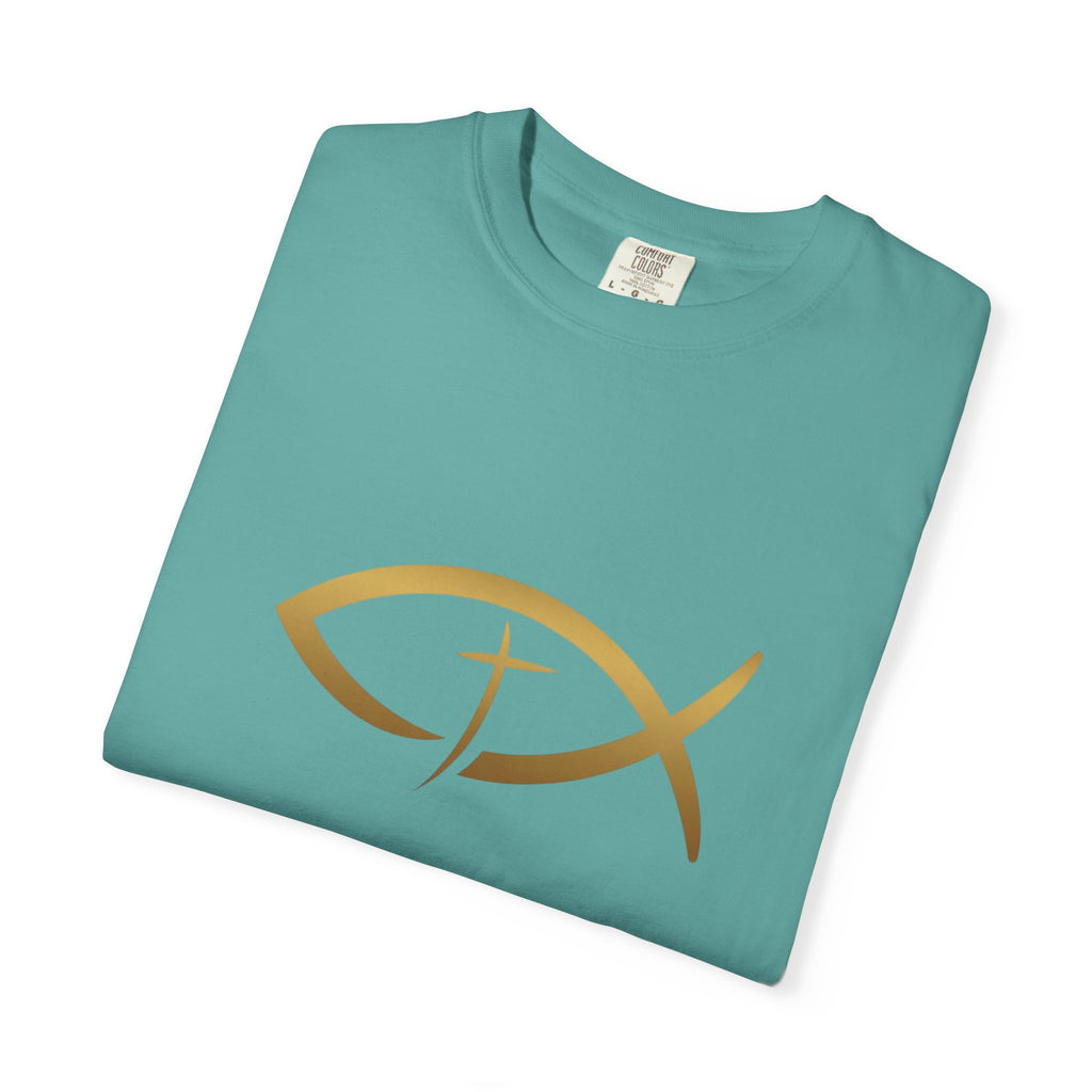 Christian Ichthys Fish T-Shirt — Gold Cross Symbol Faith Tee