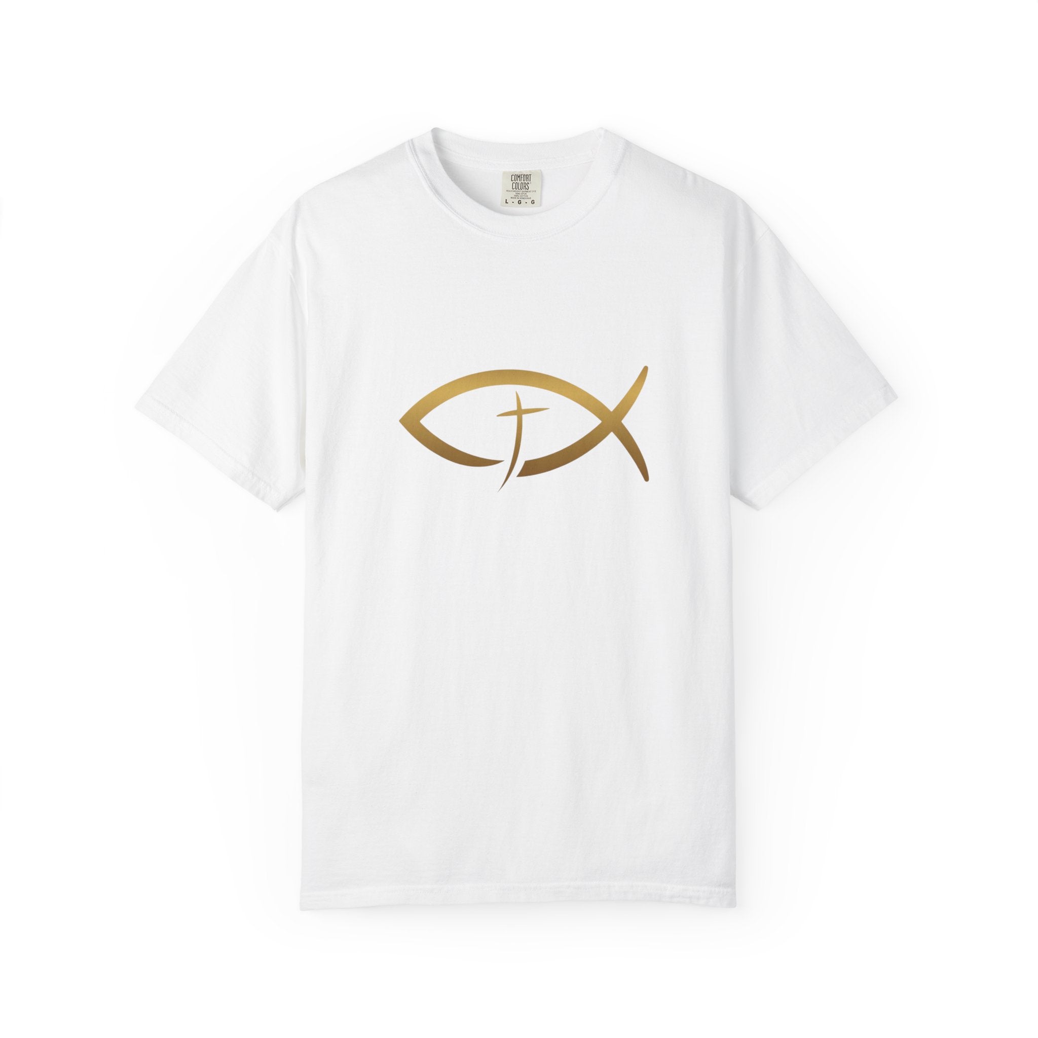 Christian Ichthys Fish T-Shirt — Gold Cross Symbol Faith Tee