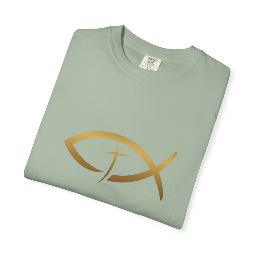 Christian Ichthys Fish T-Shirt — Gold Cross Symbol Faith Tee