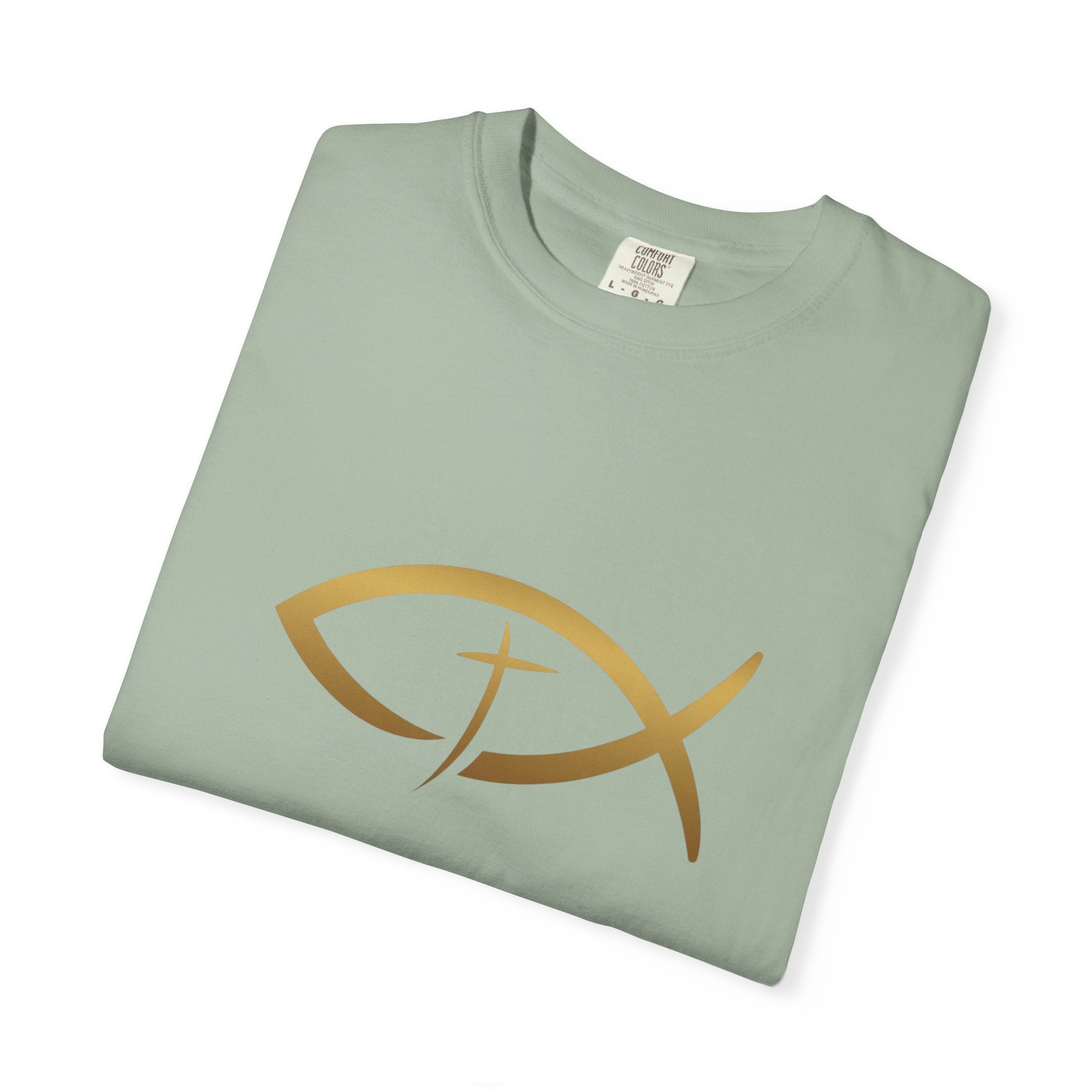 Christian Ichthys Fish T-Shirt — Gold Cross Symbol Faith Tee