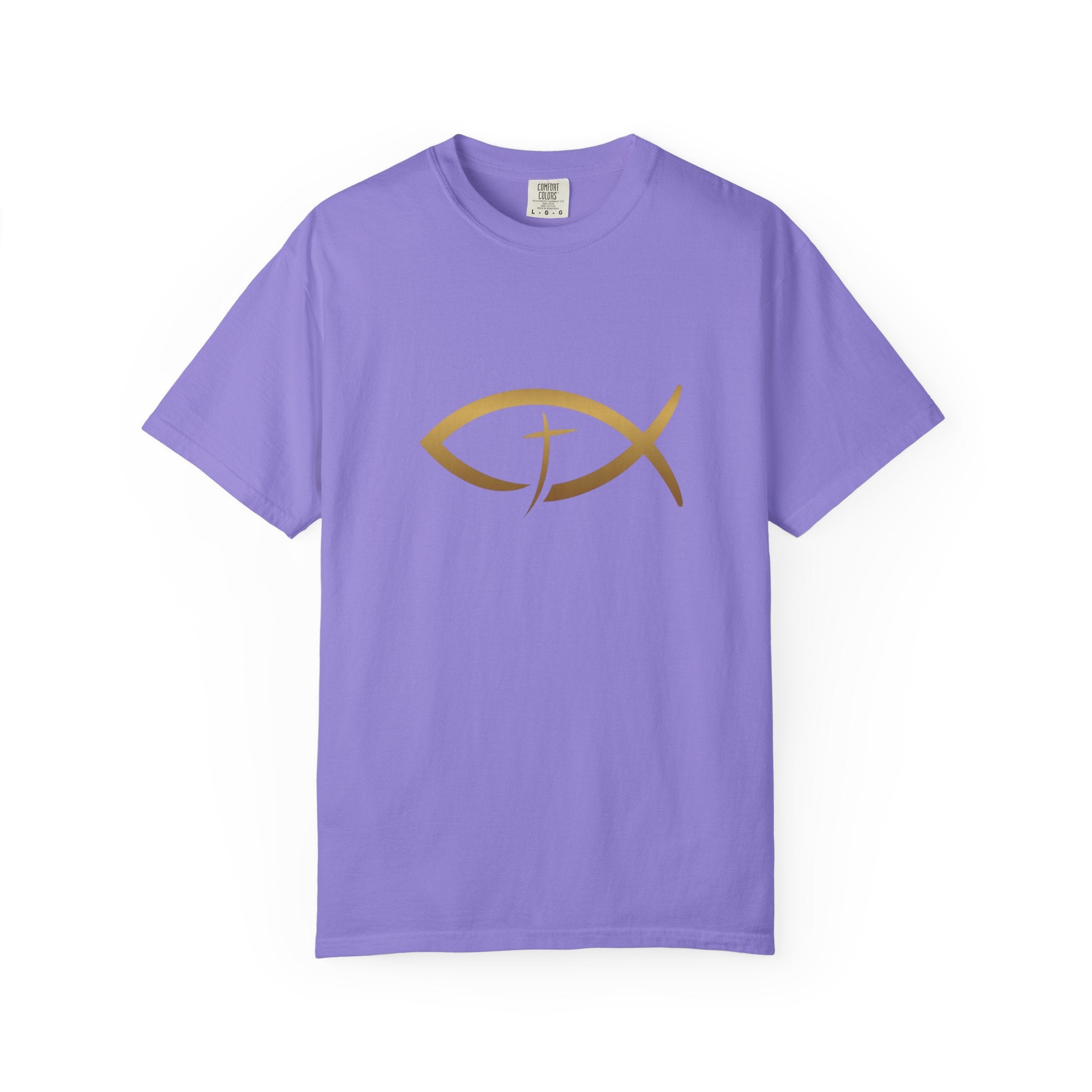 Christian Ichthys Fish T-Shirt — Gold Cross Symbol Faith Tee