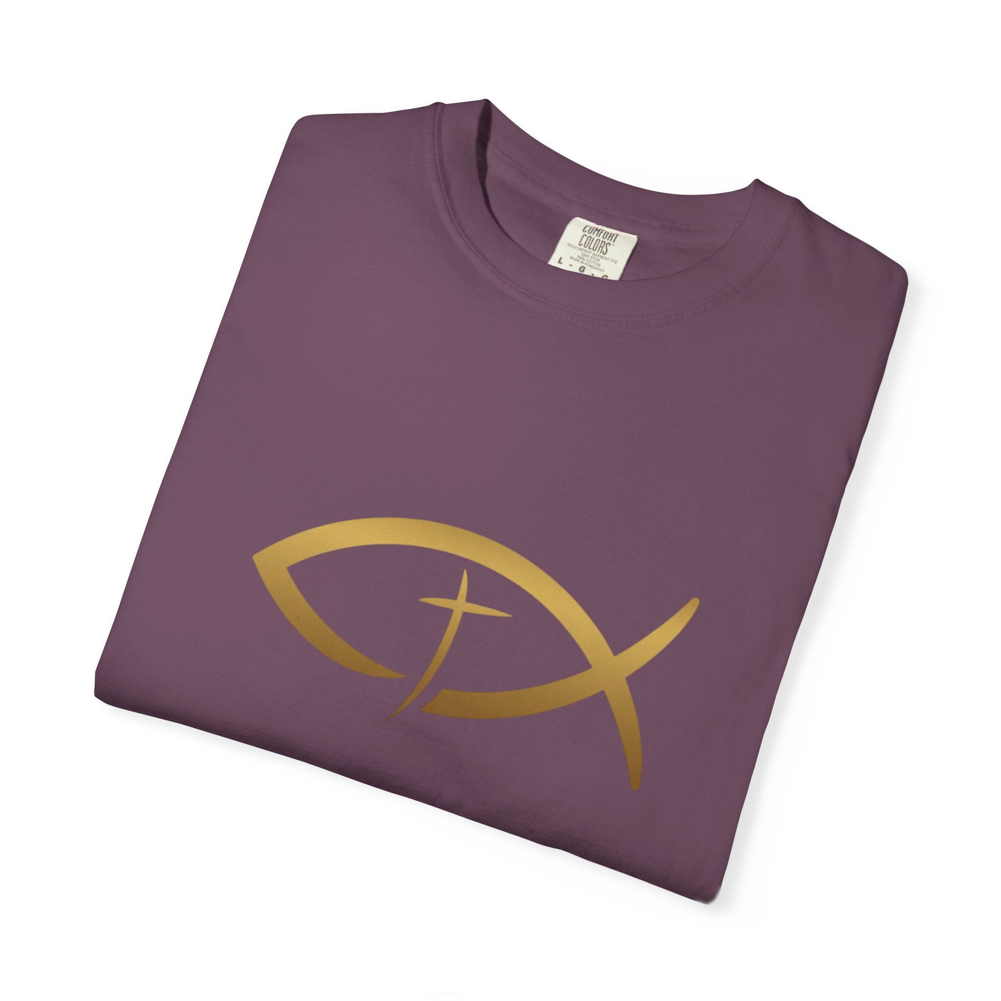 Christian Ichthys Fish T-Shirt — Gold Cross Symbol Faith Tee