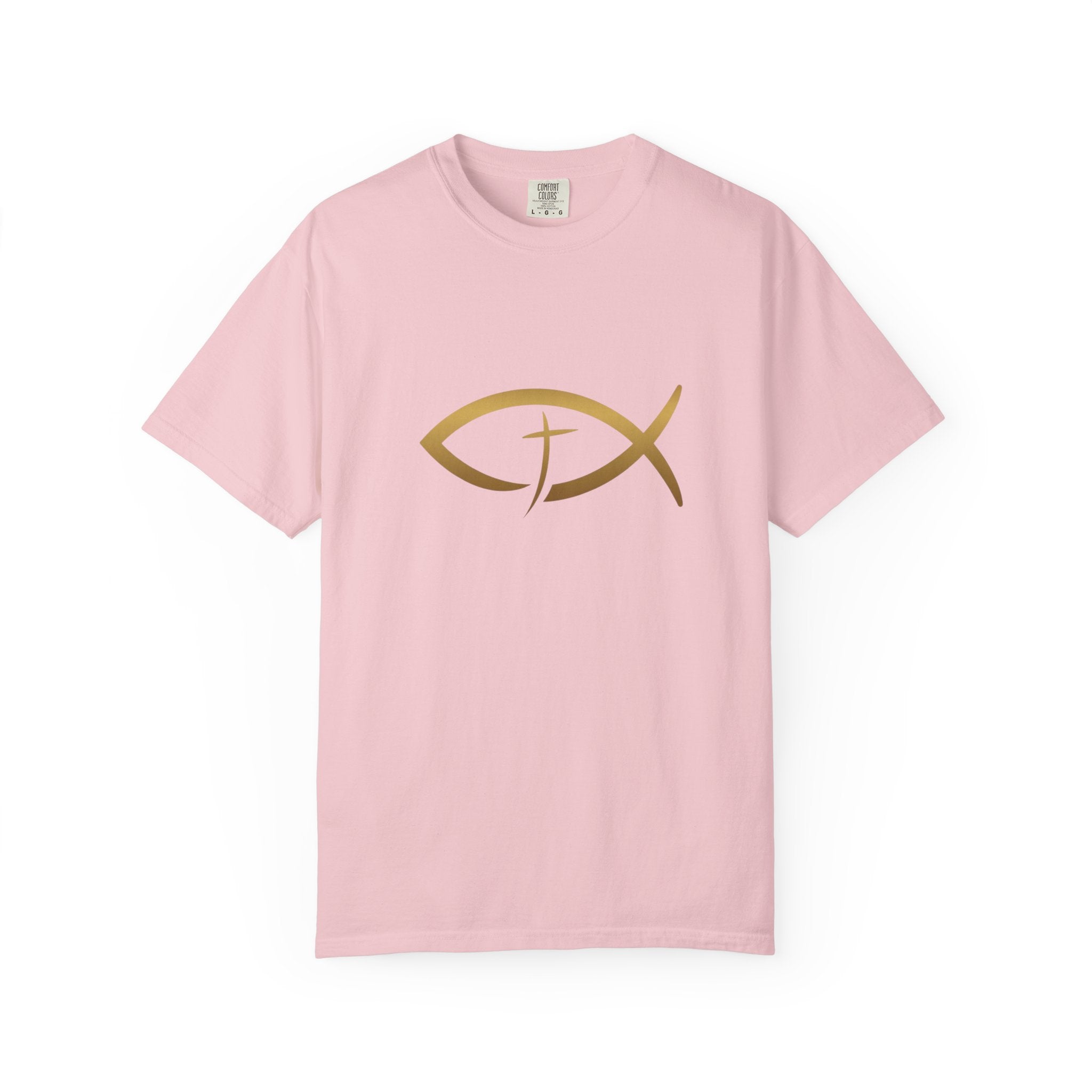 Christian Ichthys Fish T-Shirt — Gold Cross Symbol Faith Tee