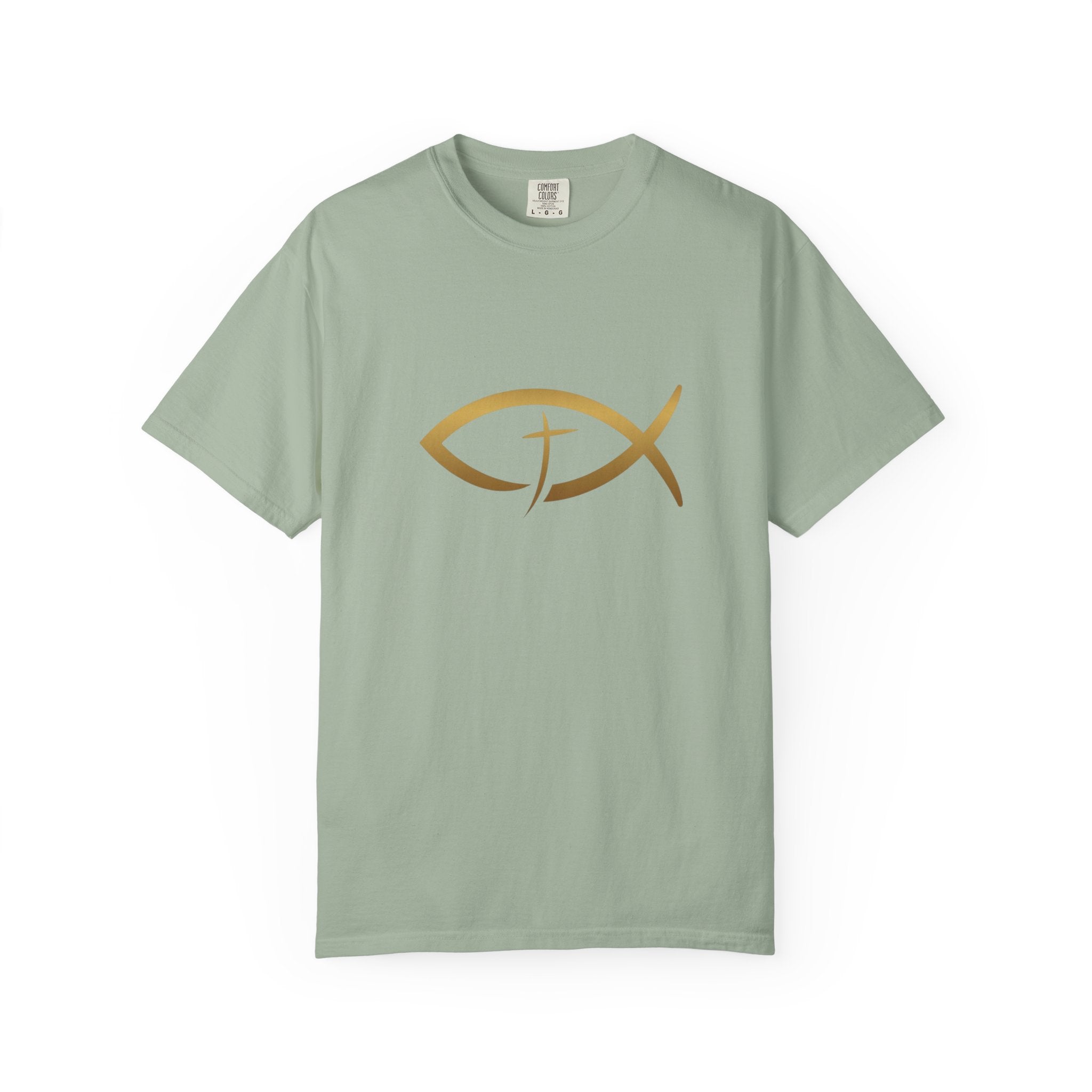 Christian Ichthys Fish T-Shirt — Gold Cross Symbol Faith Tee