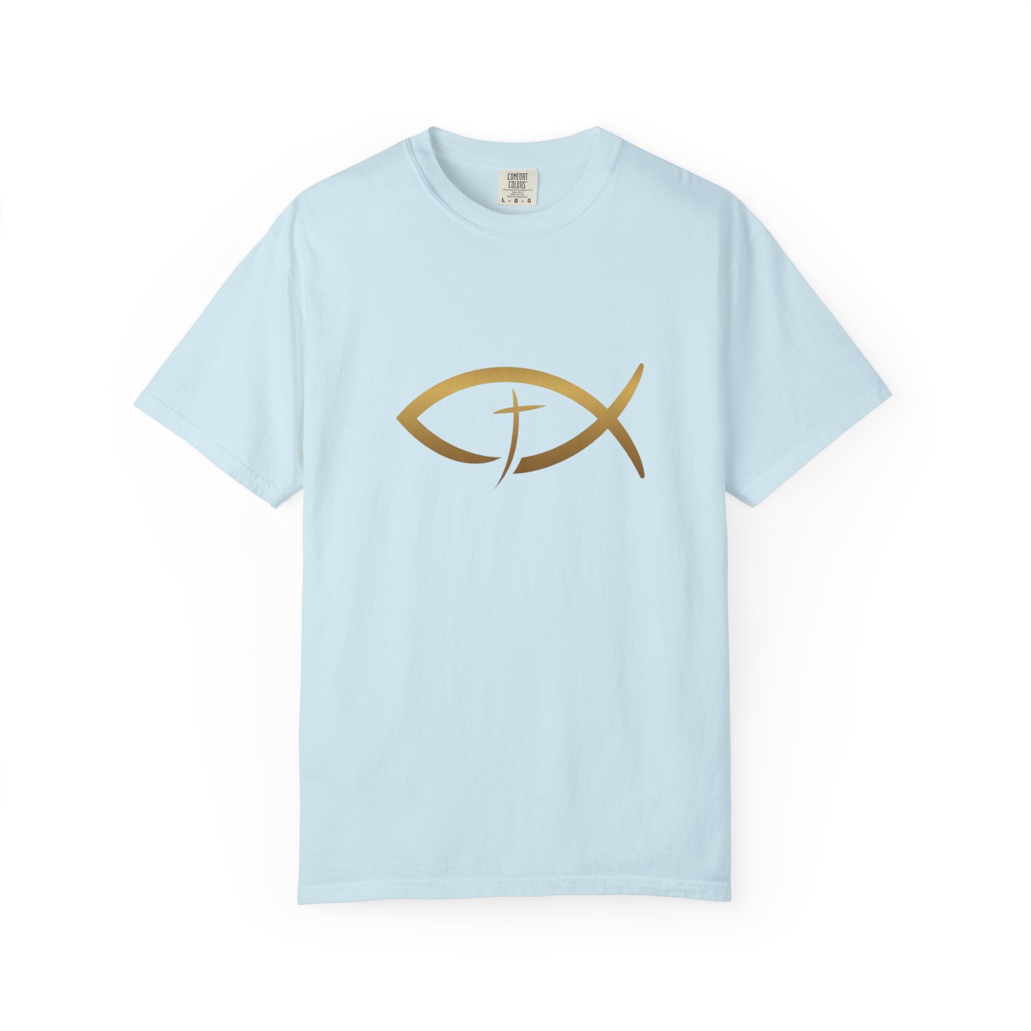 Christian Ichthys Fish T-Shirt — Gold Cross Symbol Faith Tee