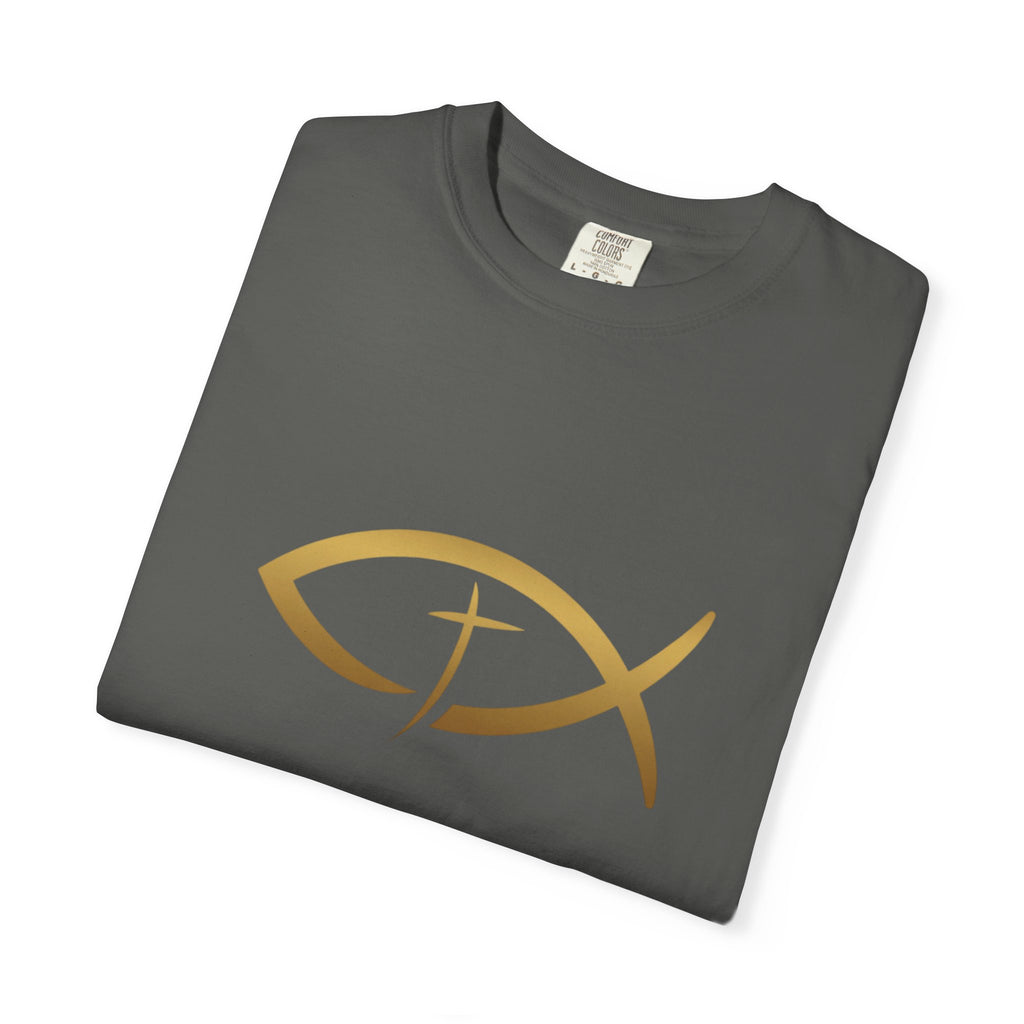 Christian Ichthys Fish T-Shirt — Gold Cross Symbol Faith Tee